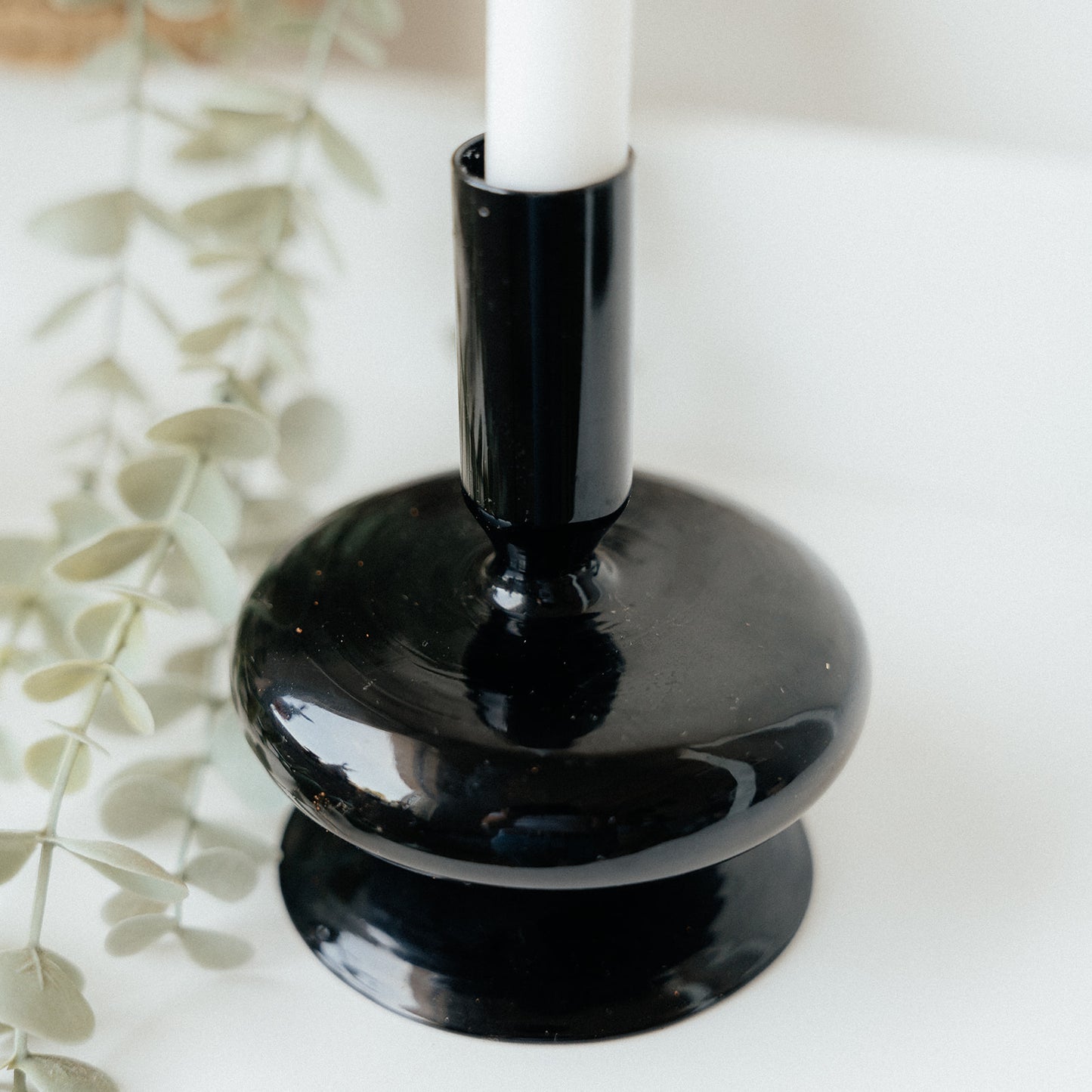 Glass Taper Candle Holder - Black