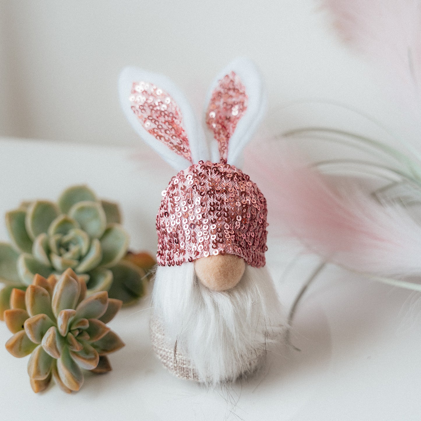 Large Pink Bunny Boy Gnome - 19cm