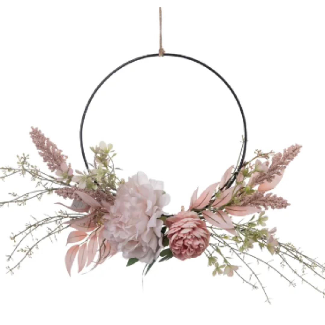 Hanging Floral Wreath on Metal Ring