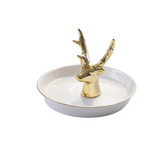 Nordic Style White & Gold Ceramic Elk Jewellery Holder