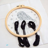 Black Embroidery DIY craft kit with hoop - GIRL