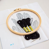 Black embroidery DIY craft kit with hoop - STANDING GIRL