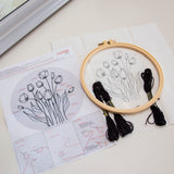 Black embroidery DIY craft kit with hoop - TULIPS