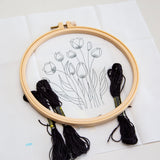 Black embroidery DIY craft kit with hoop - TULIPS