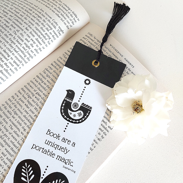 Nordic Birds Heart Bookmark with tassel