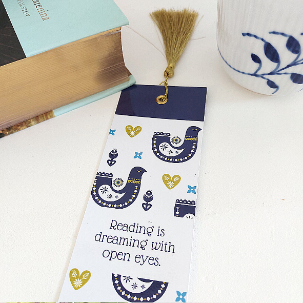 Nordic Scandi Birds Design Bookmark with tassel