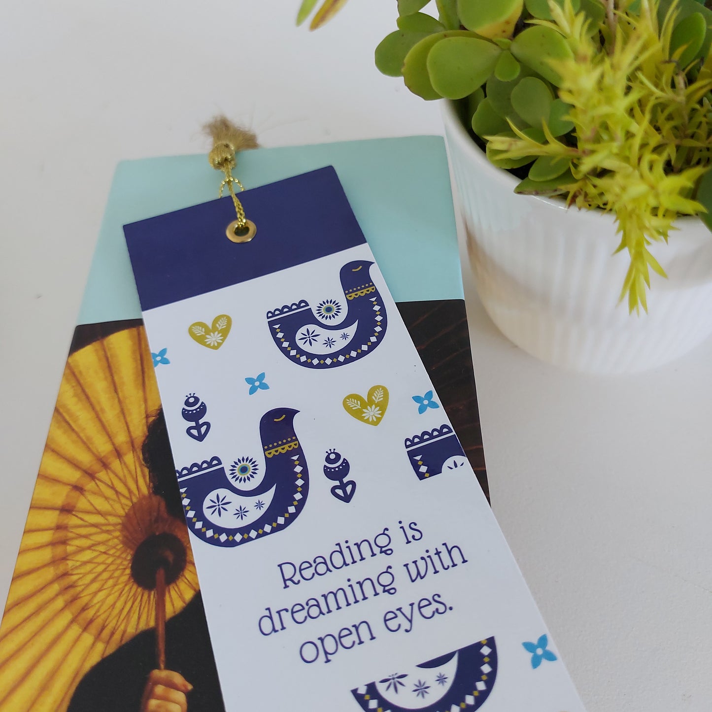 Nordic Scandi Birds Design Bookmark with tassel