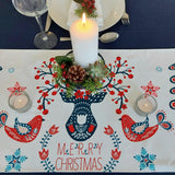 Table Runner with Blue & Red Reindeer - Wholesale