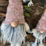 Pink Standing Gnome with Silver Snowflakes 52cm