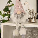Pink Sitting Gnome with Silver Snowflakes 30cm