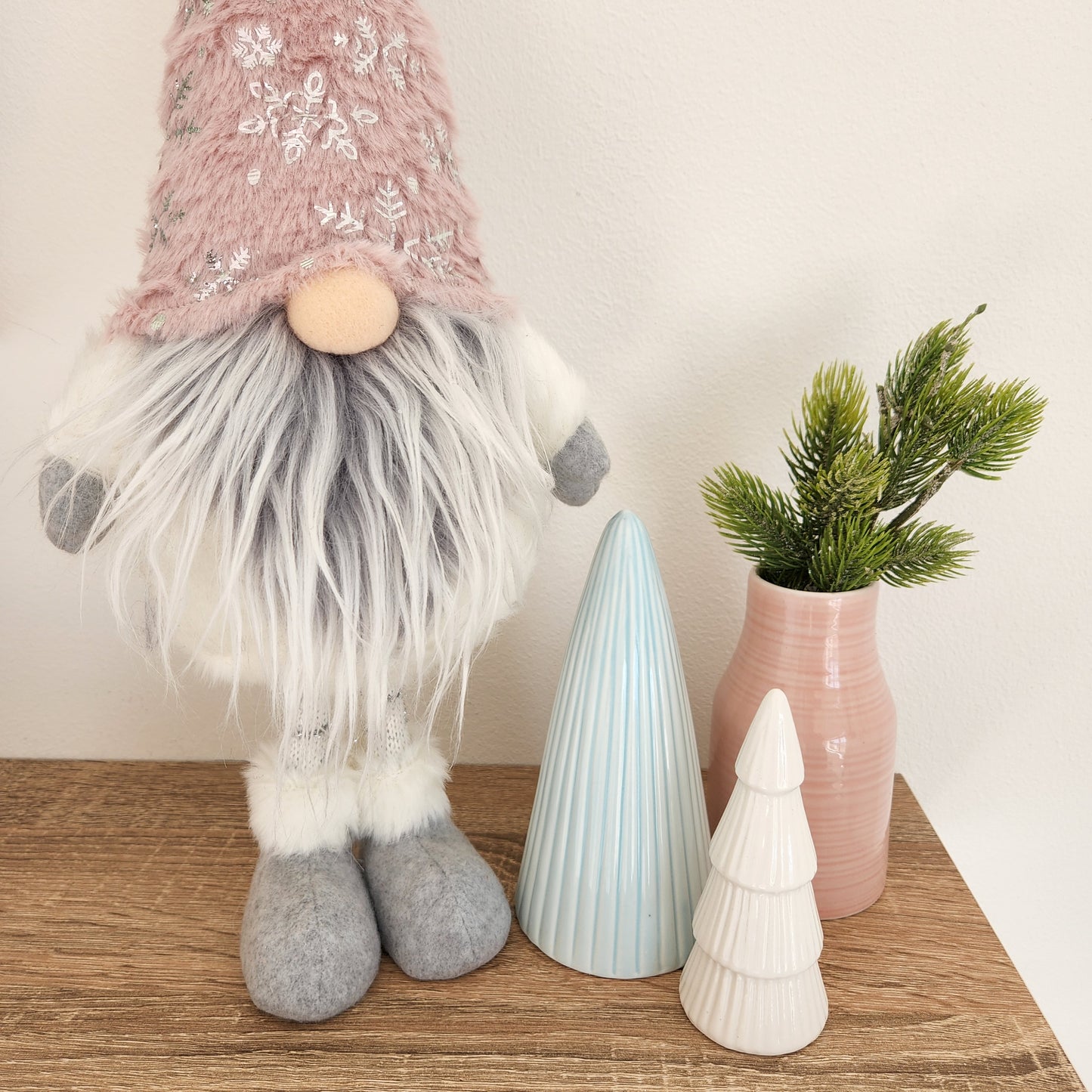 Pink Gnome with Silver Snowflakes 52cm