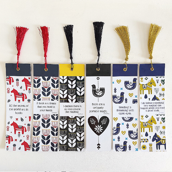 Nordic Scandi Birds Design Bookmark with tassel