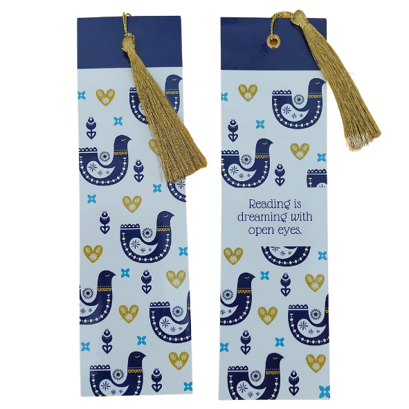 Nordic Scandi Birds Design Bookmark with tassel