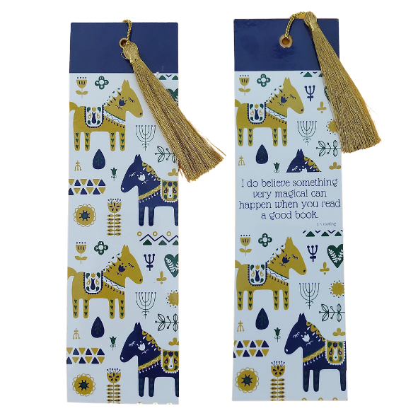 Nordic Golden Dala Horses Bookmark with tassel