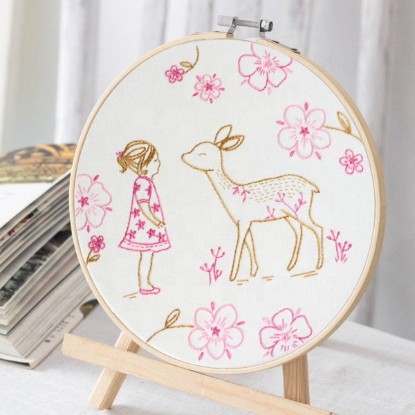 Embroidery DIY craft kit with hoop - PINK GIRL & DEER - Wholesale