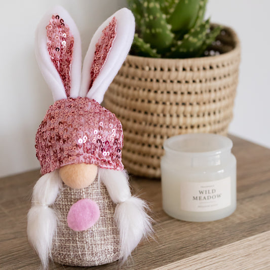 Large Pink Bunny Girl Gnome - 19cm