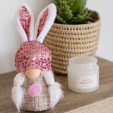 Large Pink Bunny Girl Gnome with pigtails - 19cm