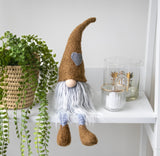 Brown Sitting Gnome with Dangly Legs & Grey Heart