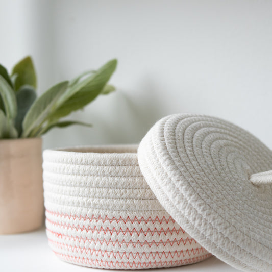 Small Cotton Storage Basket with lid - PINK