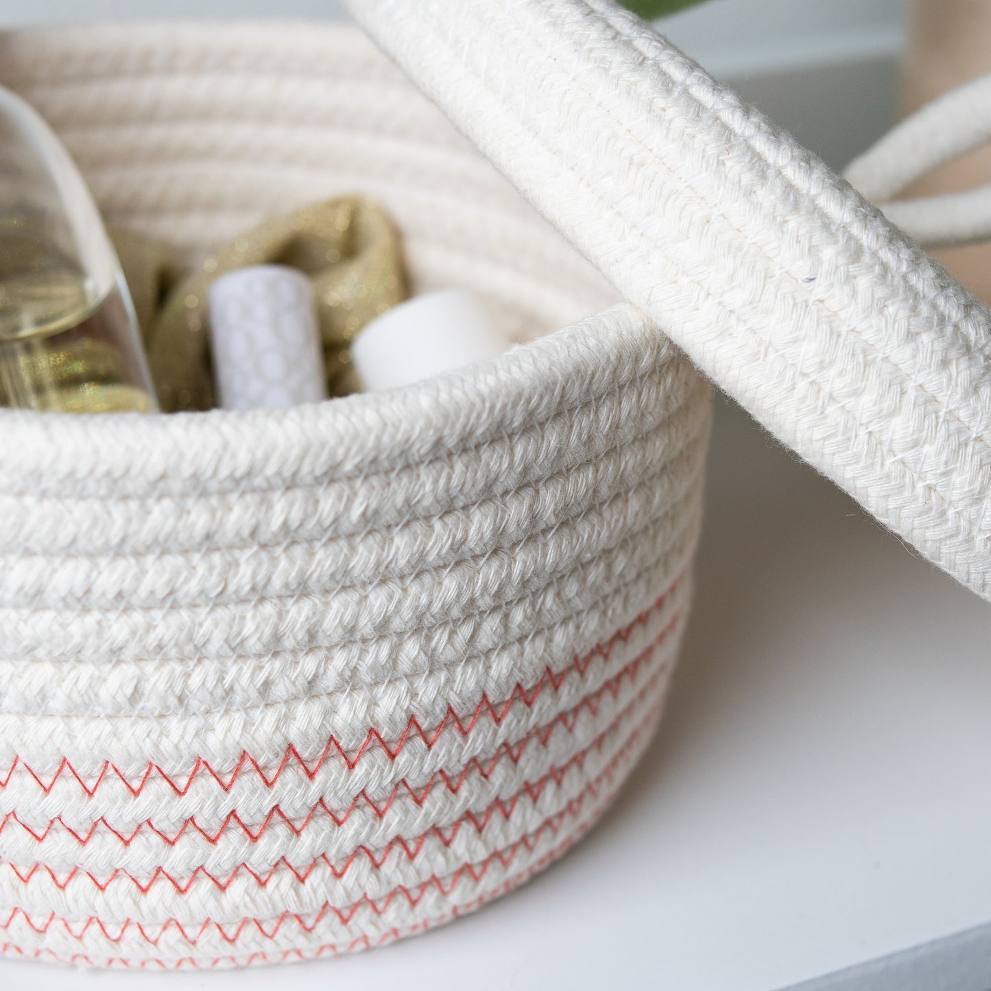 Small Cotton Storage Basket with lid - PINK