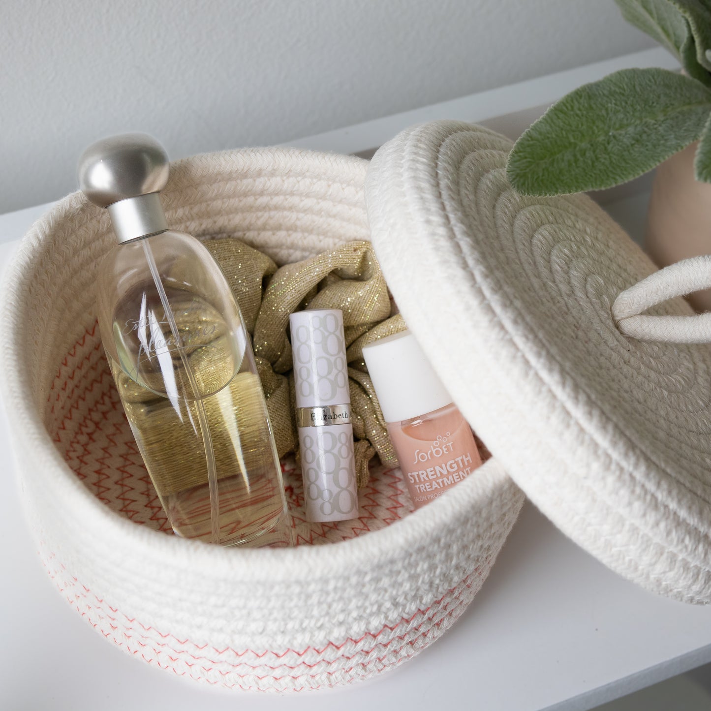 Small Cotton Storage Basket with lid - PINK