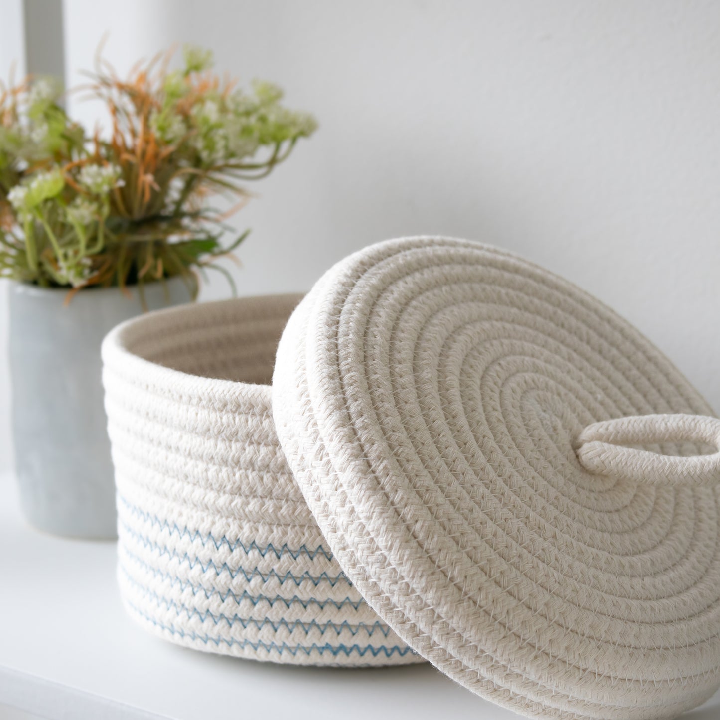 Small Cotton Storage Basket with lid - BLUE