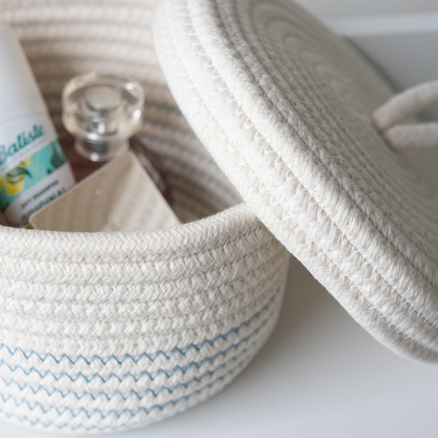 Small Cotton Storage Basket with lid - BLUE