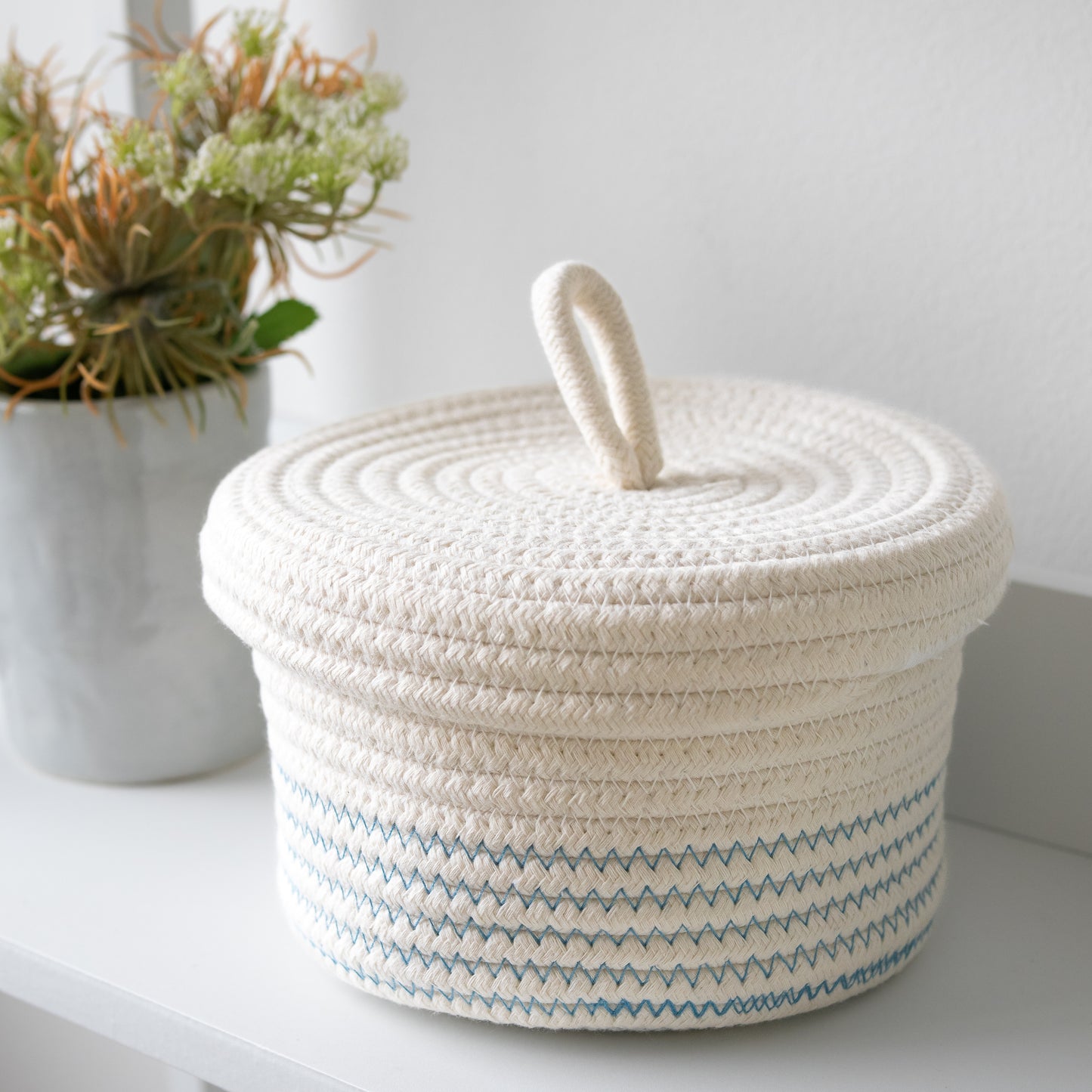 Small Cotton Storage Basket with lid - BLUE