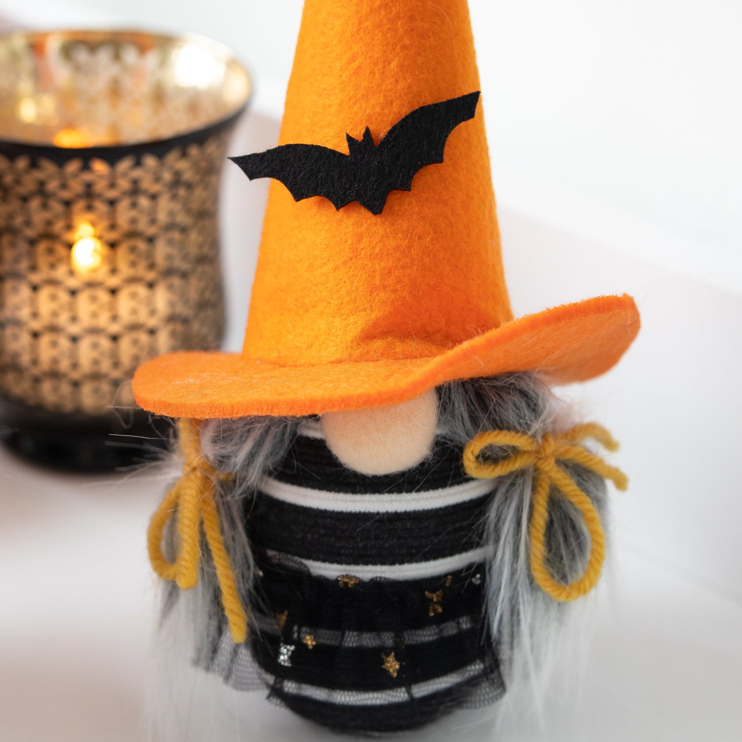 Scandinavian Halloween Girl Gnome with Bats - ORANGE