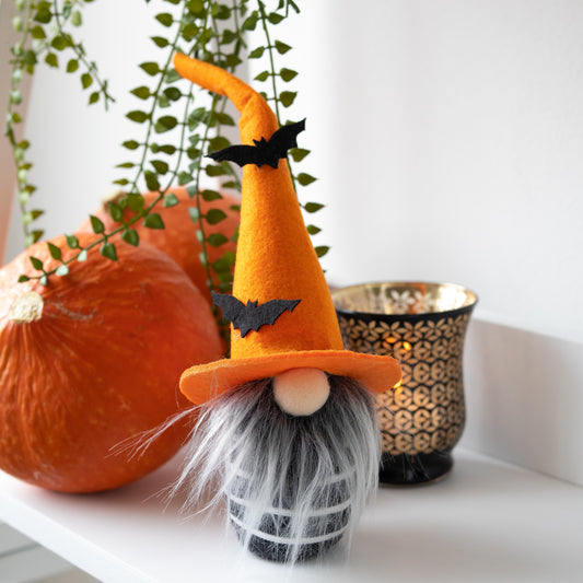 Scandinavian Halloween Boy Gnome with Bats - ORANGE