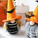 Scandinavian Halloween Witch Gnome with Bats - ORANGE