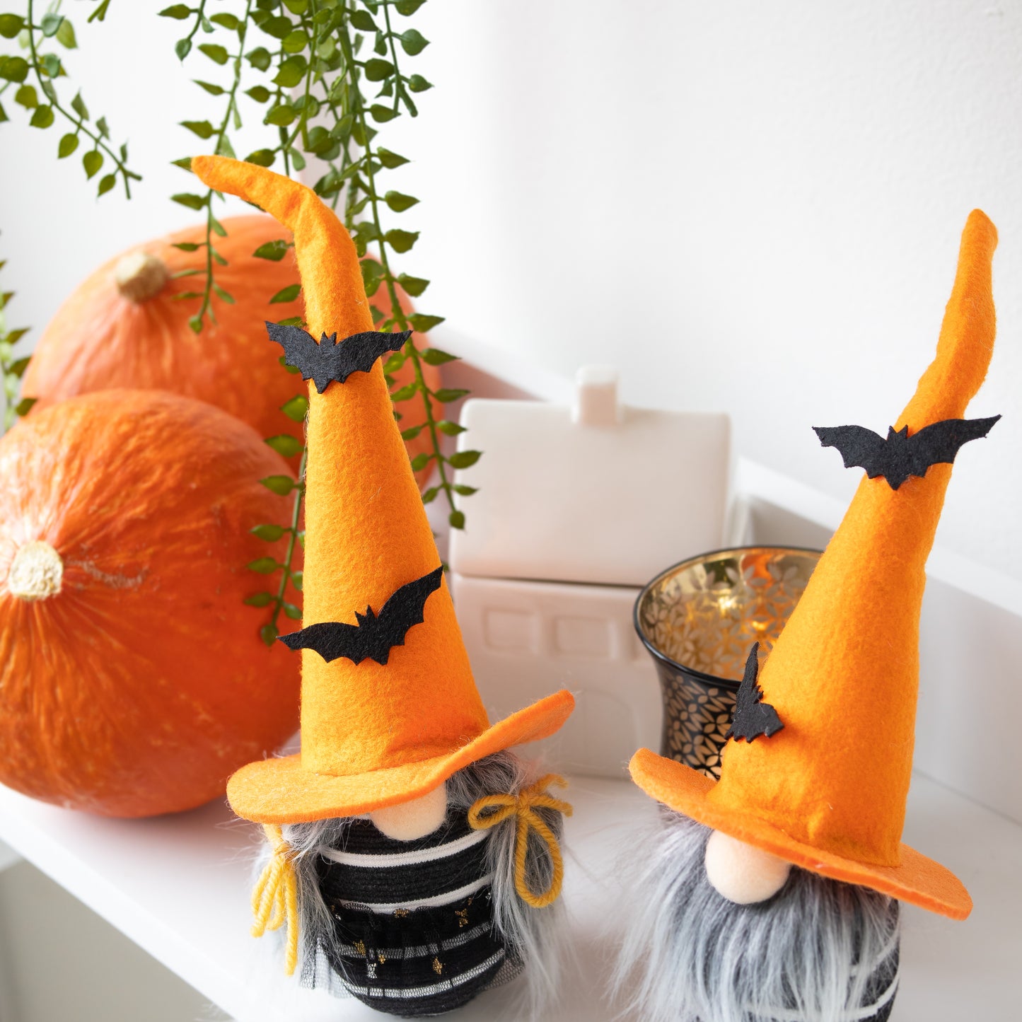 Scandinavian Halloween Girl Gnome with Bats - ORANGE