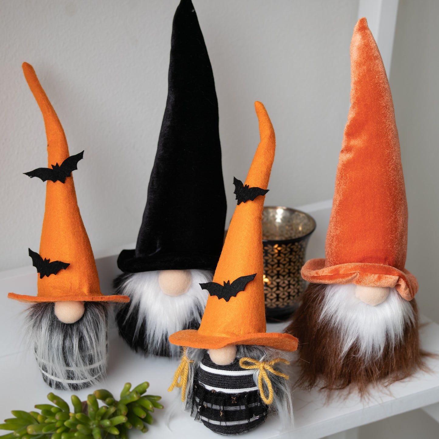 Scandinavian Halloween Girl Gnome with Bats - ORANGE