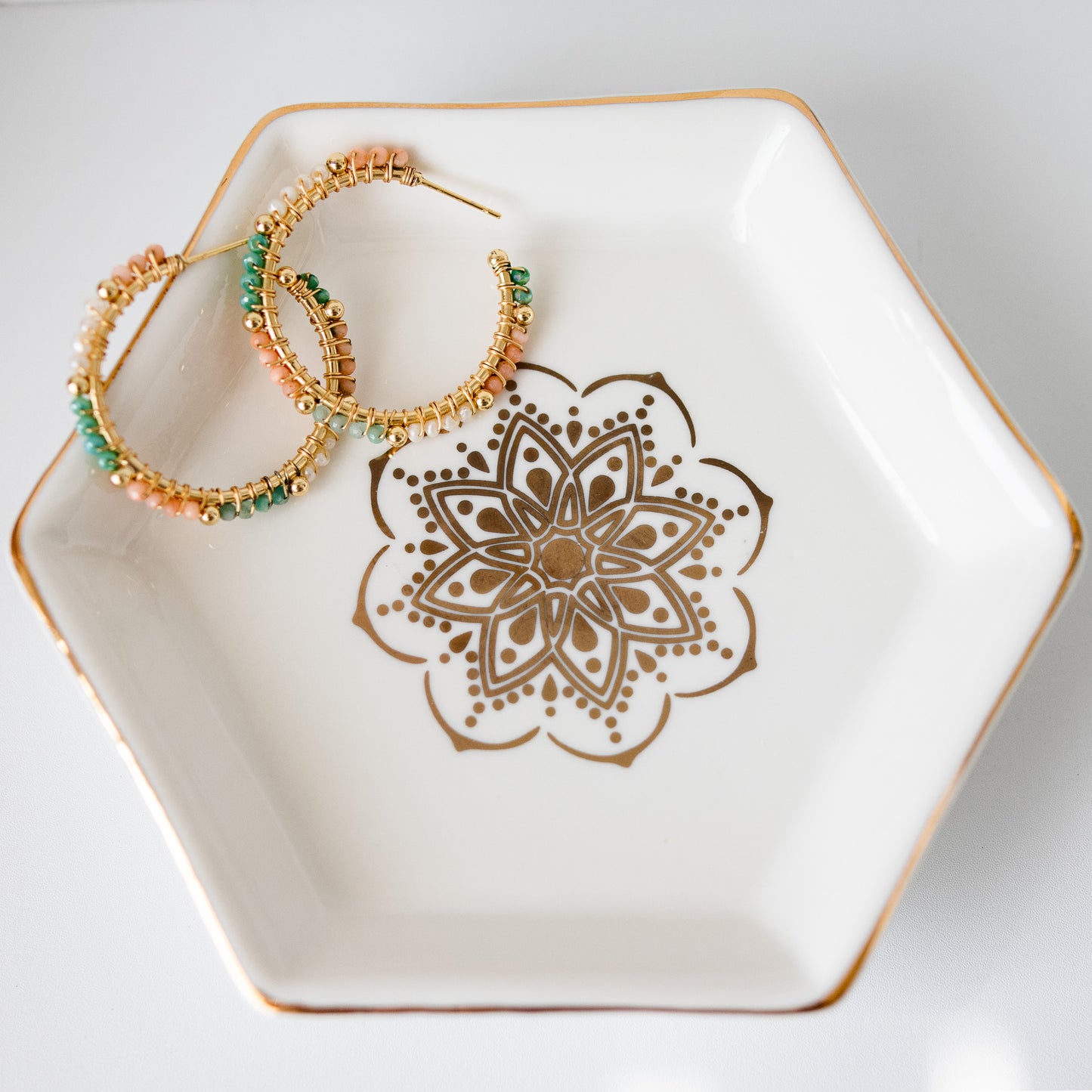 Ceramic Trinket Dish White & Gold