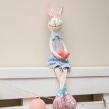 Blue fabric Rabbit with sequin ears & feet with dangly legs sitting